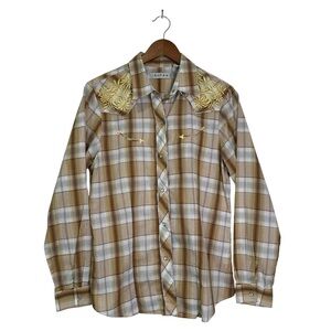 Roper Women’s L Tan Yellow Gold Plaid Long Sleeve Western Cowgirl Shirt